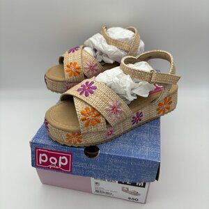 Pop Girls Pop Laia Floral Platform Sandals, Natural Multi, Size 12 M NEW